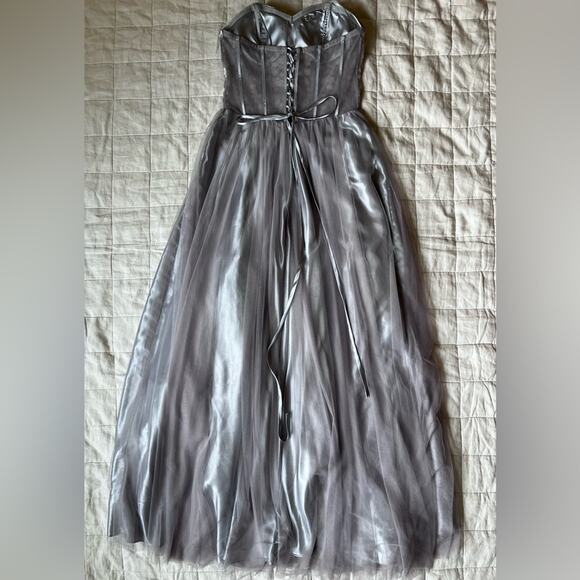 Blondie Nites Silver Beaded Floral Sheer Bustier Strapless Tulle Gown Fairy - 9 - Picture 4 of 12